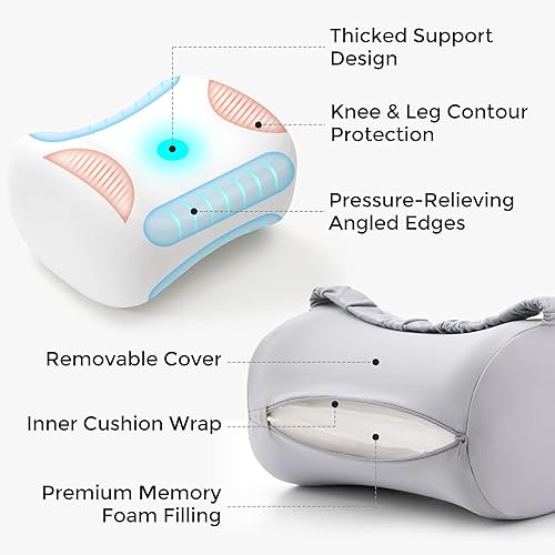 Miniatura 6 de Momcozy Almohada de rodilla para personas que duermen de lado con funda de enfriamiento, espuma viscoelástica suave, alineación de columna