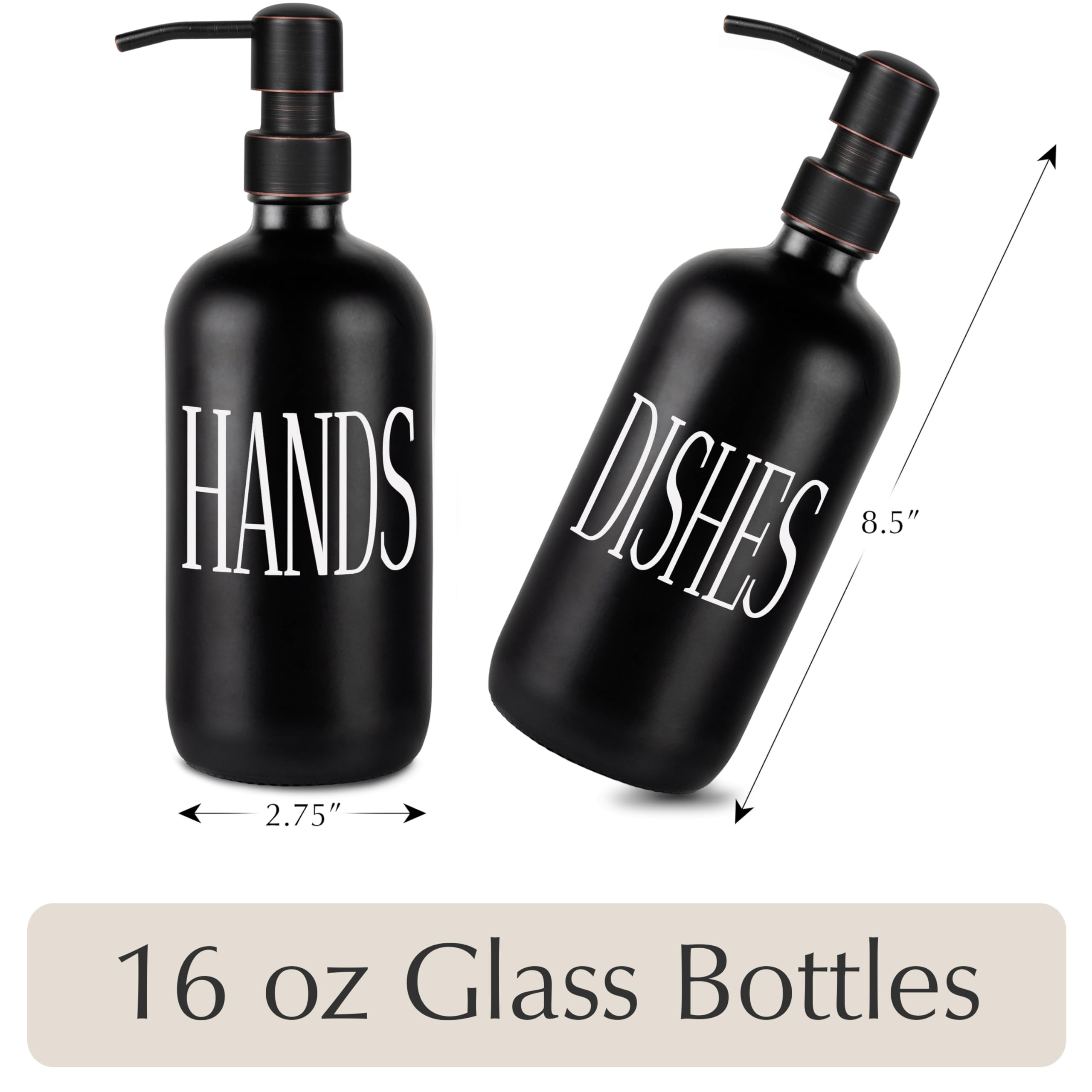 Emerson Soap Dispenser, Dish Soap Dispenser for Kitchen Sink, Glass Hand Soap Dispenser - Kitchen Soap Dispenser, Hands Dishes Soap Dispenser Set, Bathroom Soap Dispenser - 16 Oz Set of 2 and Tray