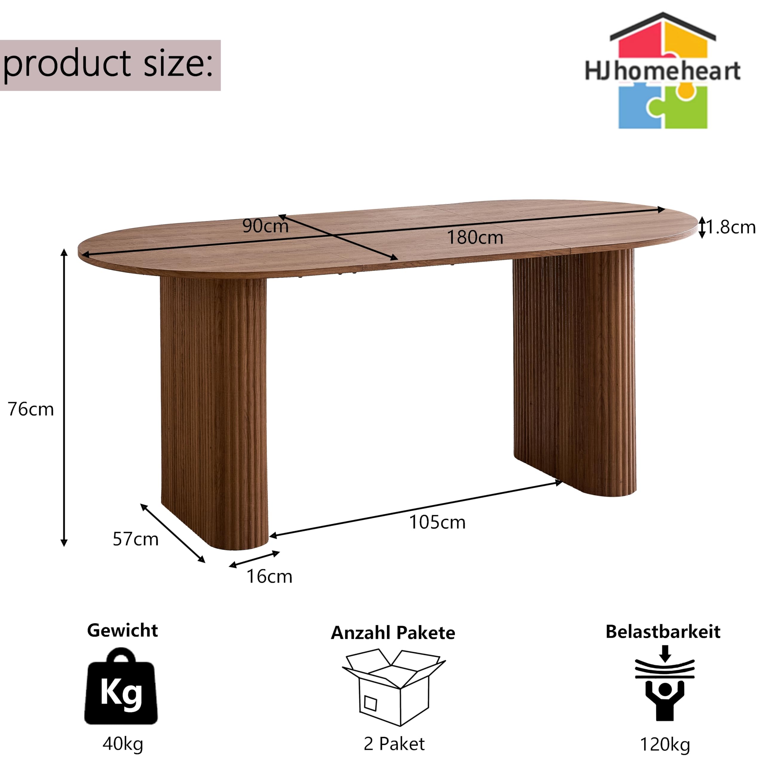 Ovaler Esstisch aus Holz, 180 cm Moderner Küchen-Esstisch, Großer MDF-Schreibtisch für 6–8 Personen (Dunkelbraun)