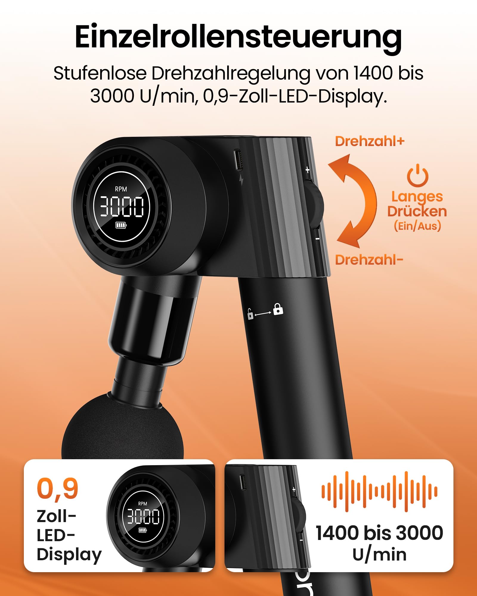 Massagepistole,Napre Faltbare Massage Pistole Massage Gun mit Verlängerungsgriff und Einstellbaren Winkeln,Muskel Percussion Massagegerät für Schulter Körper Rücken,32 Geschwindigkeiten,6 Aufsätze