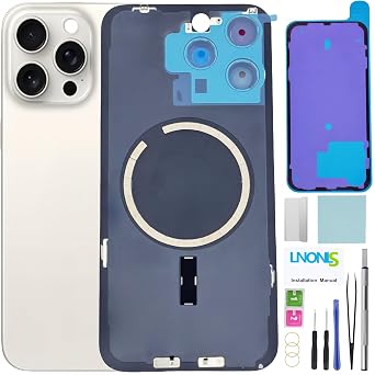 15 Pro Max Back Glass Replacement for iPhone 15 Pro Max Rear Back Cover Glass Waterproof and Camera Lens+Professional Repair Tool Kit White Titanium