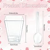 Primasage 50 Pcs 160ml Mini Dessert Cups, Dessert Cups with Lid and Spoon Square, Cheesecake Pots Reusable Versatile Dessert Cups Suitable for Desserts, Puddings, Mousses and Parties - 2