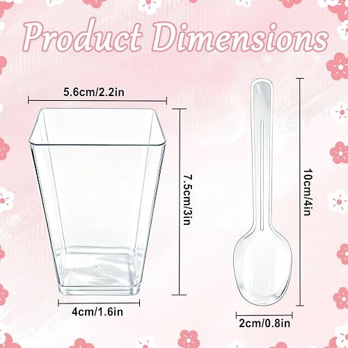 Primasage 50 Pcs 160ml Mini Dessert Cups, Dessert Cups with Lid and Spoon Square, Cheesecake Pots Reusable Versatile Dessert Cups Suitable for Desserts, Puddings, Mousses and Parties - 2