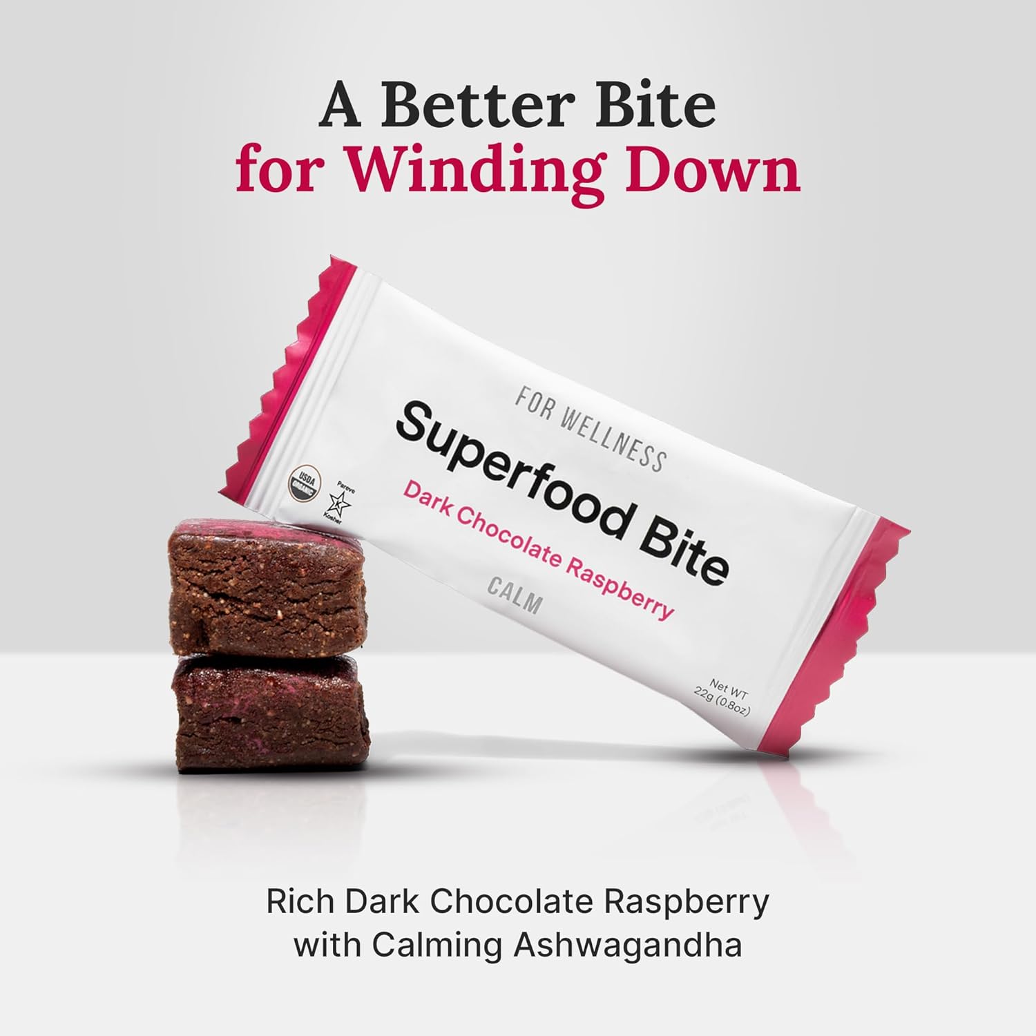 For Wellness Superfood Bites Calm: Dark Chocolate Raspberry | Healthy Snacks for Adults and Kids | Organic, Healthy Snack for Energy and Brain Food | 20 Count