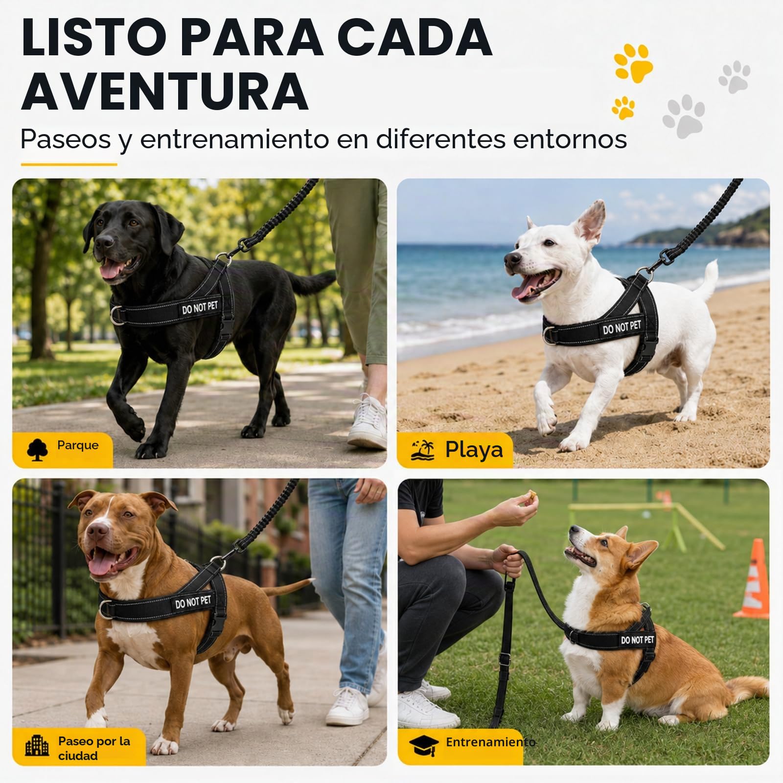 Arnes Perro Grande Mediano, Arnés Antitirones con Correa Incluida, Chaleco Ajustable de Nailon con Anillas Pecho y Espalda, Transpirable Reflectante para Pasear Entrenar Negro Talla L