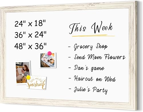 4 THOUGHT Dry Erase Board, 24 x 36 in Magnetic Whiteboard White Vintage Wood Frame Wall-Mounted White Board Decorative Notice Board for School, Office, Home, Kitchen with 6 Magnets 4 Markers 1 Eraser