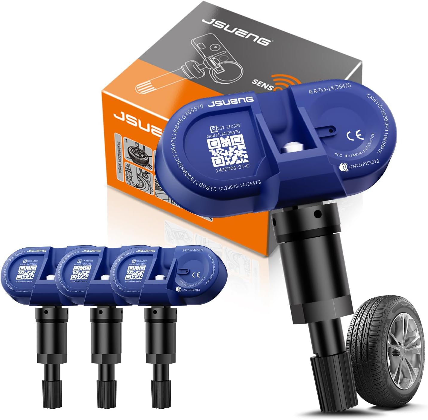 Jsueng TPMS Sensor Tesla, Bluetooth Tire Pressure Monitoring Sensor Compatible with 2020-2025 Model 3, Model Y, Model S, Model X, Replace 1490701-01-B 1490701-01-C, 4-Pack