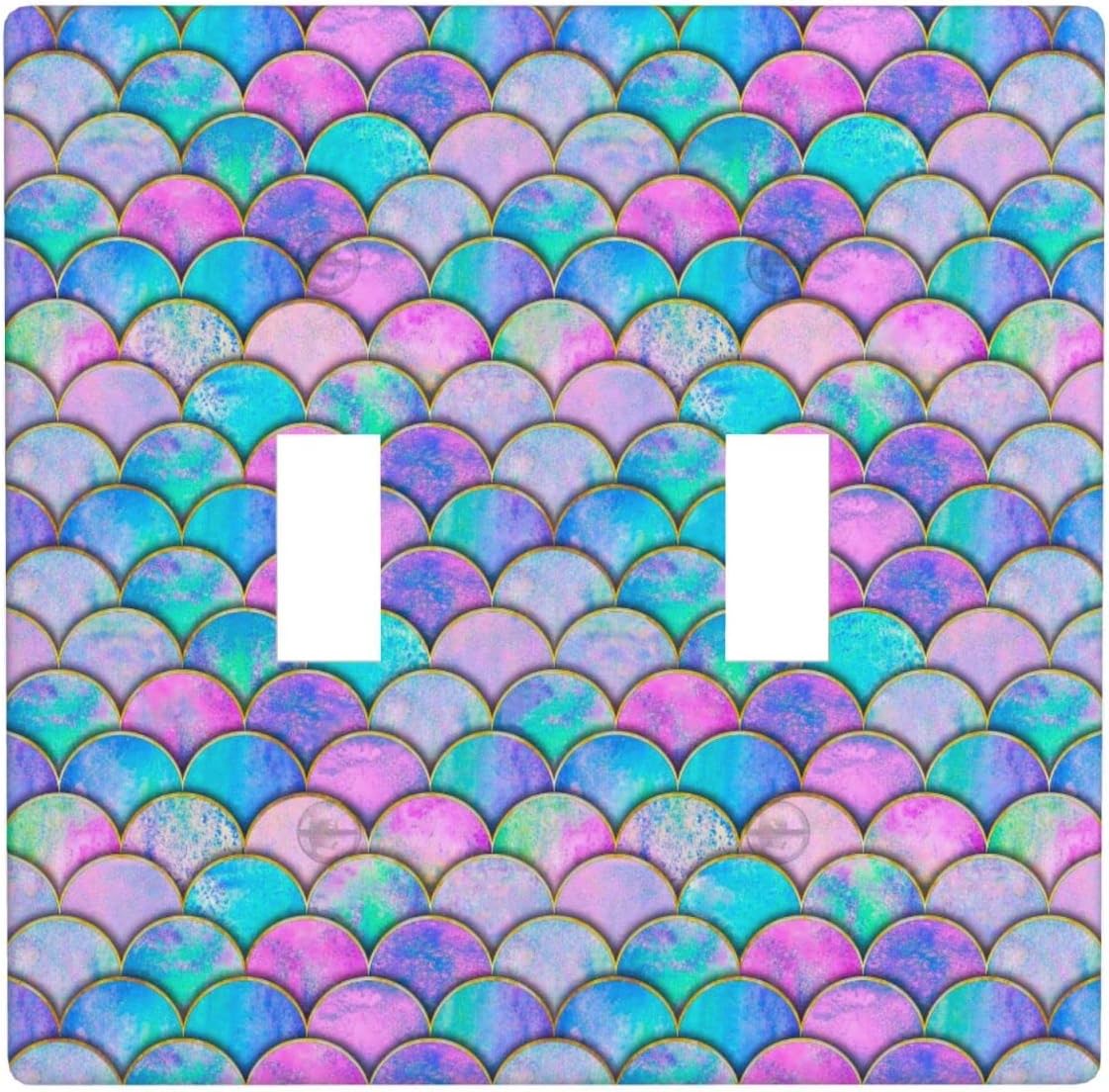 Fish Mermaid Scales Single Toggle Light Switch Cover Decorative Pink Purple 1 Gang Wall Plate Face Plates for Electrical Outlets Socket Cover Switchplate for Girls Bedroom Bathroom Nursery Decor