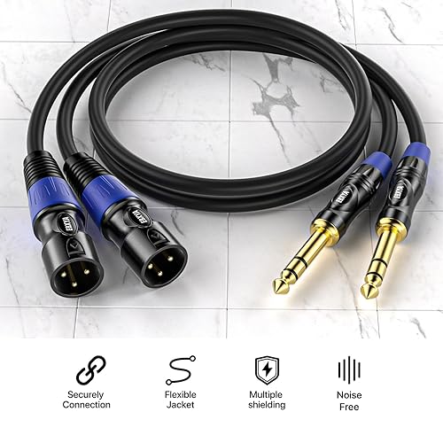 Miniatura 2 de EBXYA XLR macho a TRS de 14 de pulgada - Cable de micrófono XLR equilibrado a conector Jack de 0.250 in, paquete de 2 de 6 pies