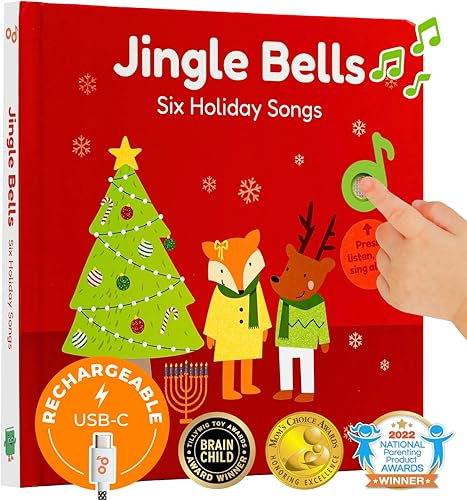 Cali's Books Jingle Bells - Libro musical de Navidad recargable USB-C - Libros interactivos de Navidad para niños y bebés - Libros de sonido para