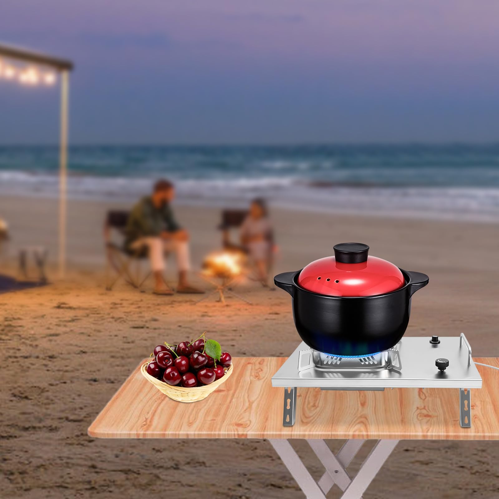 Hornillo de camping de gas plegable de 2600 W, hornillo de gas portátil con encendido piezoeléctrico, resistente al viento, quemador ajustable, incluye bolsa portátil para pícnic al aire libre,