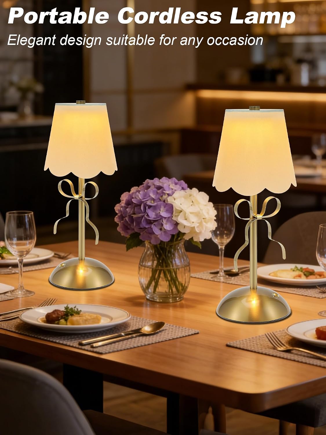 Cordless Small Table Lamp,Cute Led Desk Lamp,Gold Bow Lamp image 5