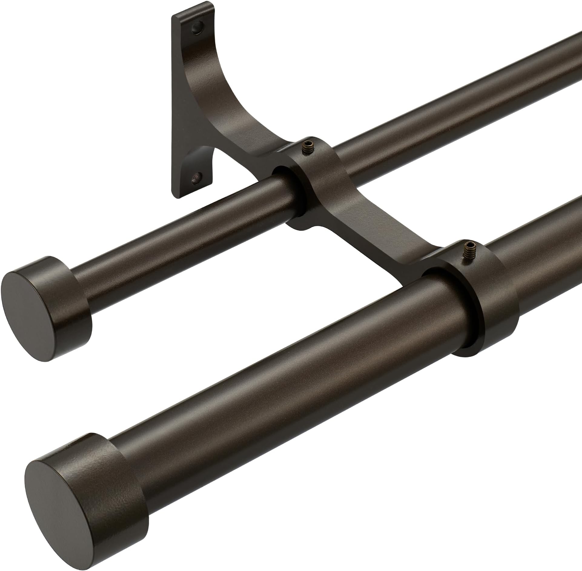 Double Curtain Rods with Aluminum End Cap and Full Surround Brackets,1"Front and 5/8" Back Rod,Adjustable between 72 to 144 Inches (6-12 Feet), Dark Bronze Double Window Drapery Rod