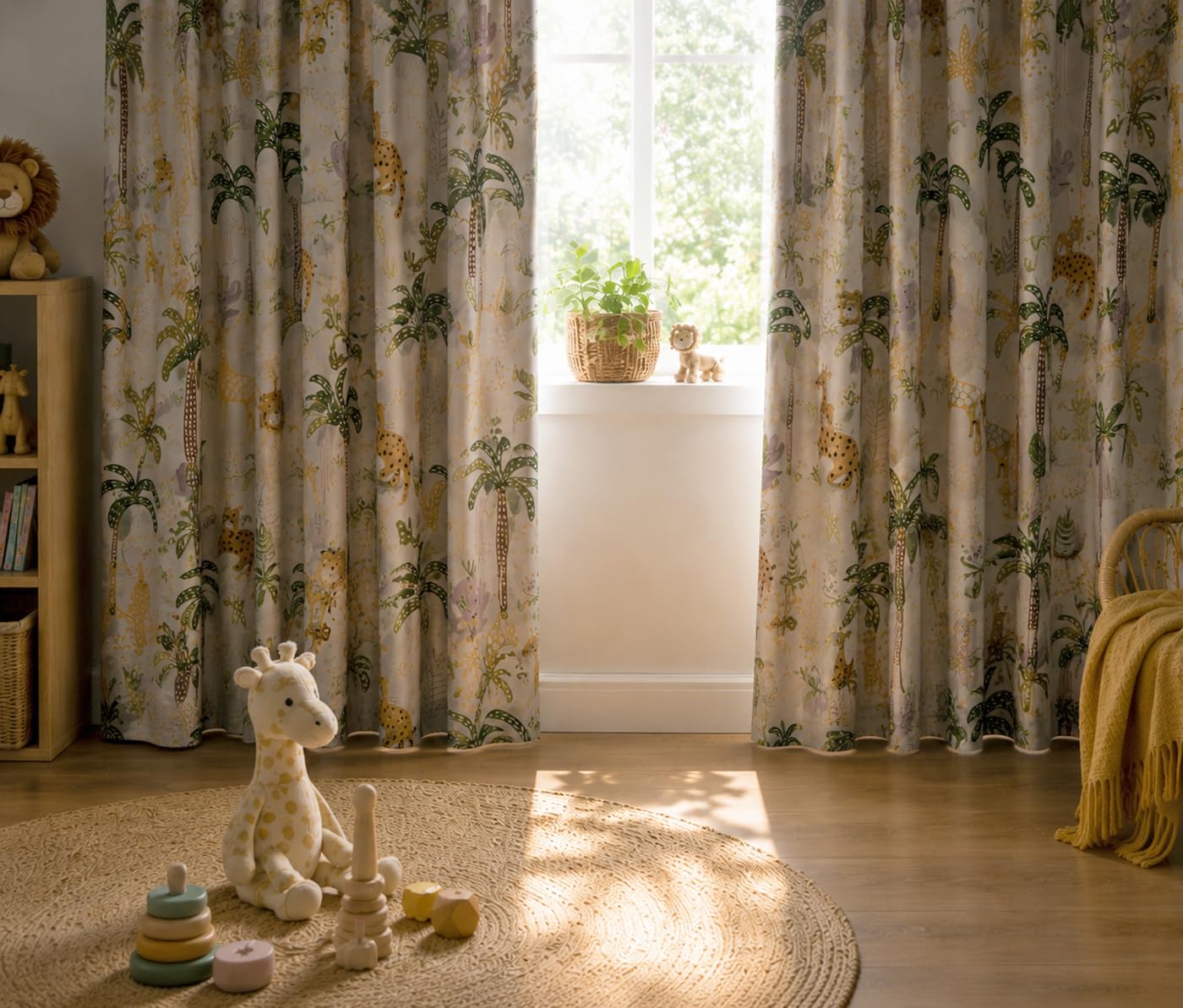 heimtexland Kinder Deko Vorhang 2er Set Verdunkelungsgardinen Kinderzimmer Thermo-Gardine Sonnenschutz Kälteisolierend verdunkelnd Typ922 Safari Bandschal HxB 175x135 cm