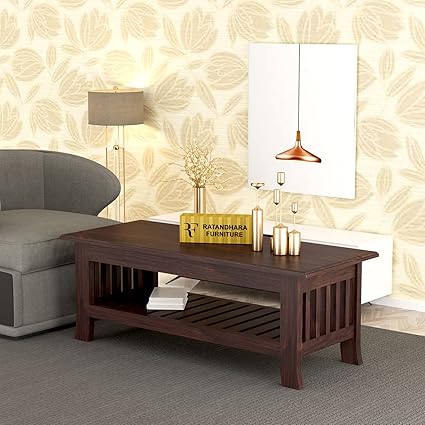 RATANDHARA FURNITURE Solid Sheesham Wood Wooden Centre Table Coffee Table Center Table Teapoy for Living Room Wooden Home Furniture (Design 9)