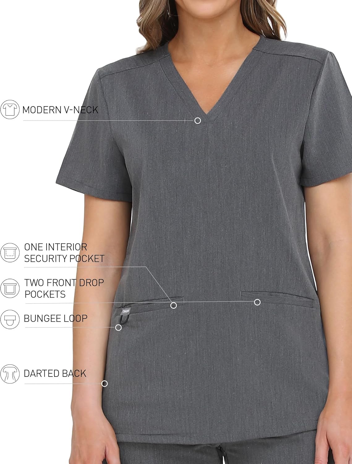 COMENII Scrubs for Women, 3 Pocket V-Neck Tailored Fit Workwear, Anti-Wrinkle Medical Scrub Tops Women - Image 5