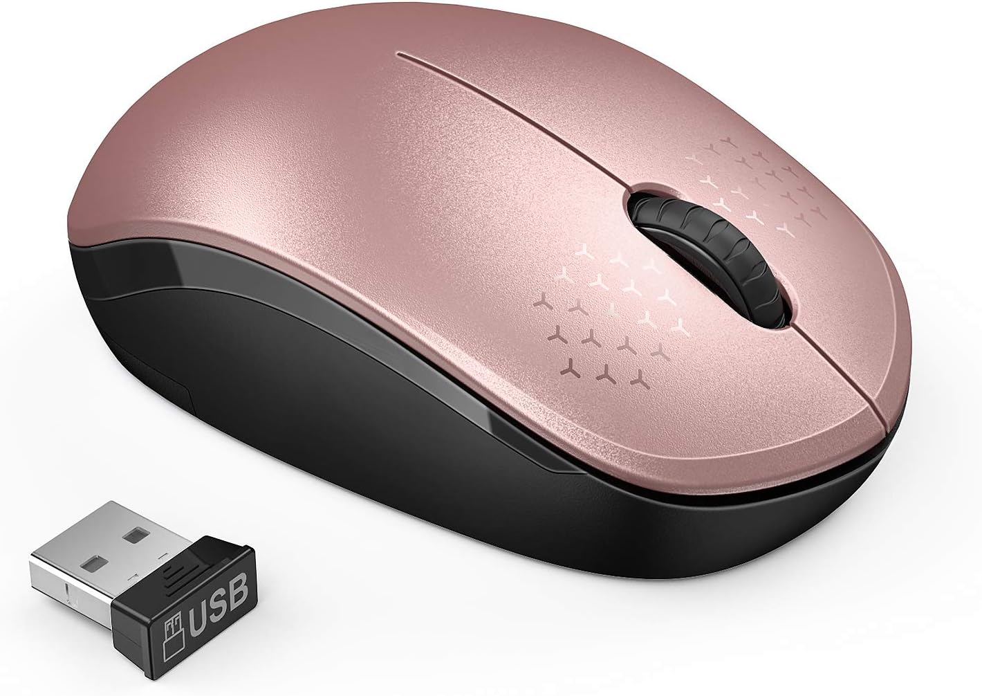 Wireless Mouse, 2.4G Noiseless Mouse with USB Receiver Portable Computer Mice for PC, Tablet, Laptop, Notebook - Rose Gold&Black