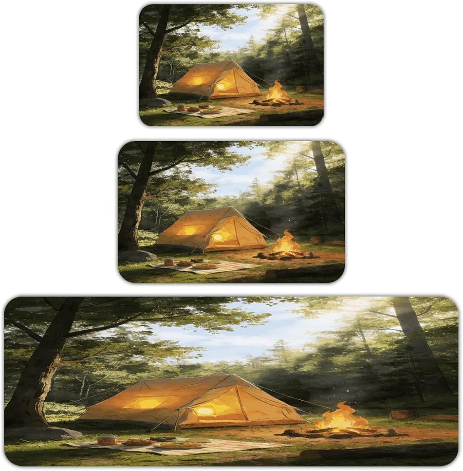 Camping Kitchen Rugs Sets of 3 Non Slip Kitchen Mat for Floor Comfort Standing Rug and Mats Thick Cushioned Long Area Carpets for Laundry Room Entryway