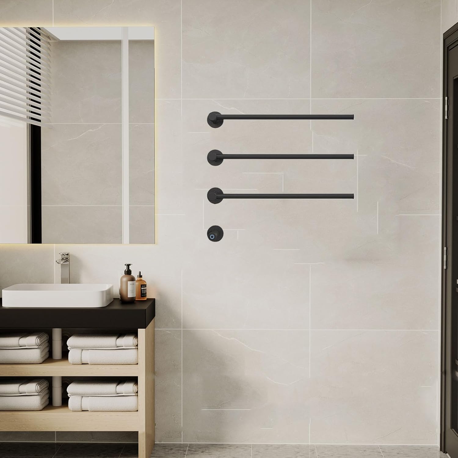 Wall Mounted Electric Towel Rack Heated Towel Warmer 304 Stainless Steel Intelligent Thermostatic Design Black 4 Bars Ideal for Bathroom Drying & Comfort