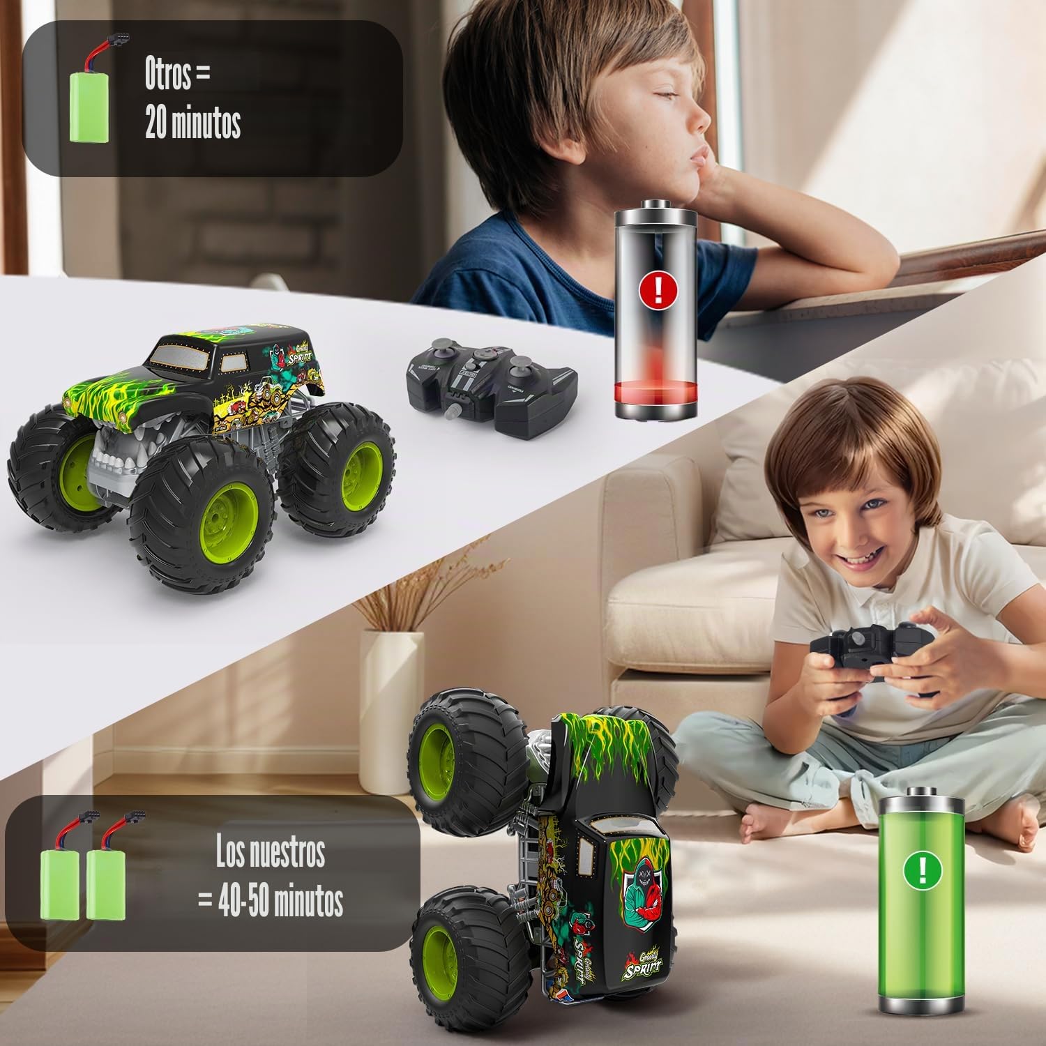PENGBU RC 1:16 Coche Teledirigido Niños 4 Años, Monster Truck Teledirigido con Luces, 360° Rotation, ¡Anda sobre 2 Ruedas y Hace el Pino, Coches Teledirigidos para Niños de 4, 6, 8 Años