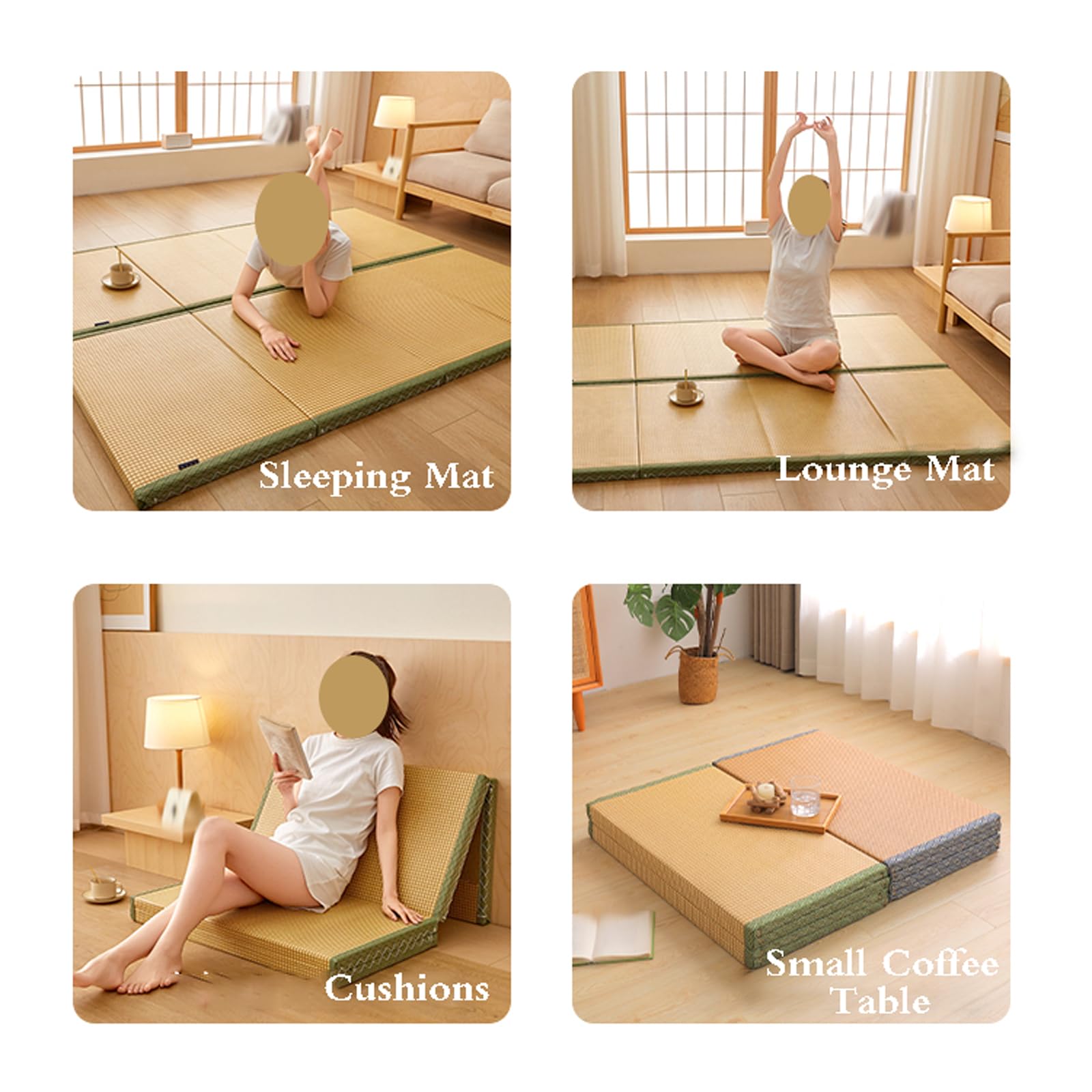 Tatami Tapis en rotin antidérapant et respirant, facile à nettoyer, design pliable confortable pour la méditation, le yoga et l'utilisation en salle de thé