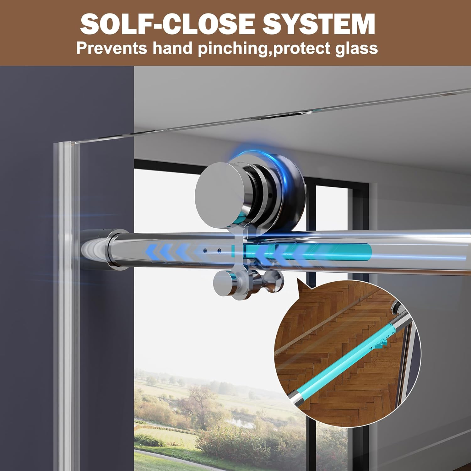 59-60" W x 76" H Soft Close Frameless Sliding Shower Door, 3/8"(10mm) Clear Tempered Glass, Single Sliding Shower Glass Door, Easy Clean Nano Coating, Polished Chrome