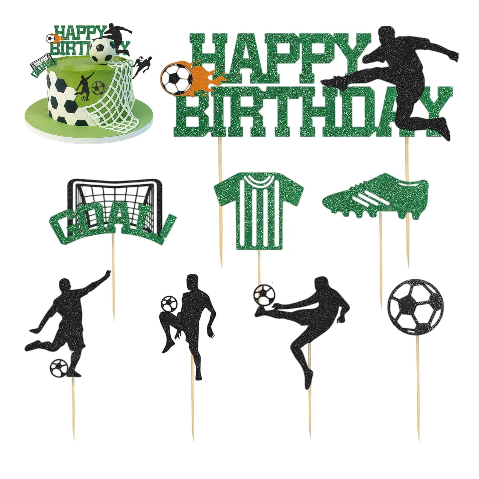 Muorruo 18 Piece Cake Decoration Football, Cake Layout Football Decoration Birthday Children, Football Cake Decoration Boy, Football Children's Birthday Cake Topper, Cake Decoration Figures