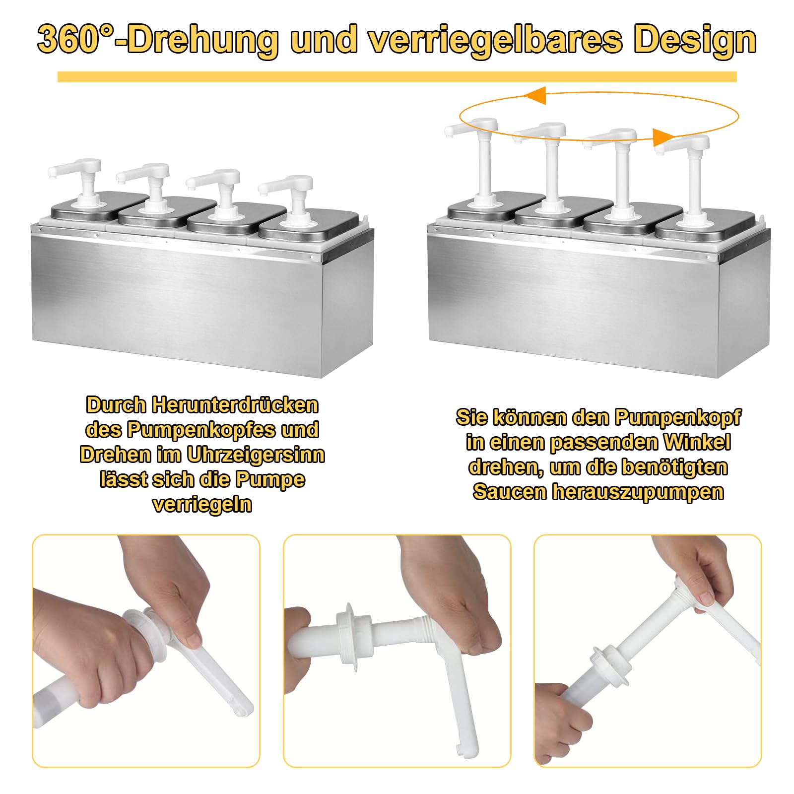 8L Ketchup Spender, Saucenspender mit 4 Pumpen, 8 Etiketten, Abnehmbar, Edelstahl-Gewürzpumpstation Küchensoßenspender, Salat Marmeladen Gewürz Gewürz Quetschpumpenbehälter für Küche und Restaurant