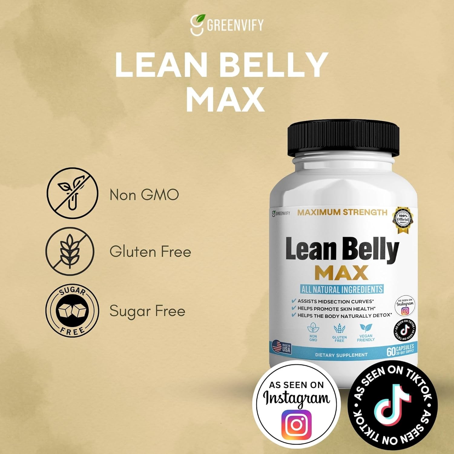 Lean Belly Max Natural Supplement, 60 Capsules, 30-Day Supply, All Natural Ingredients, Non-GMO, Gluten Free (2)