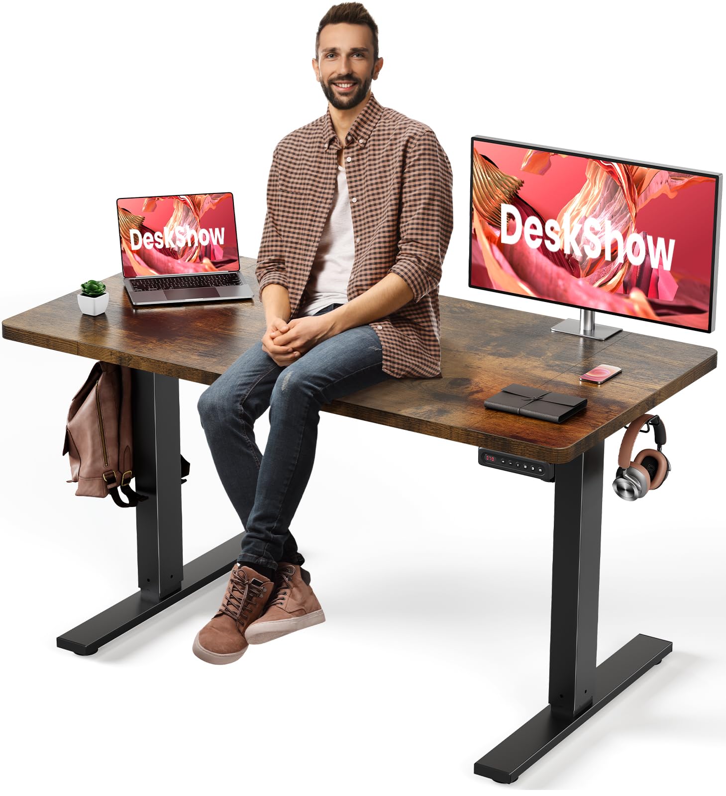 Electric Standing Desk Adjustable - 48 x 24 Inch Sit Stand up Desk with 0 8 Inch Thick
