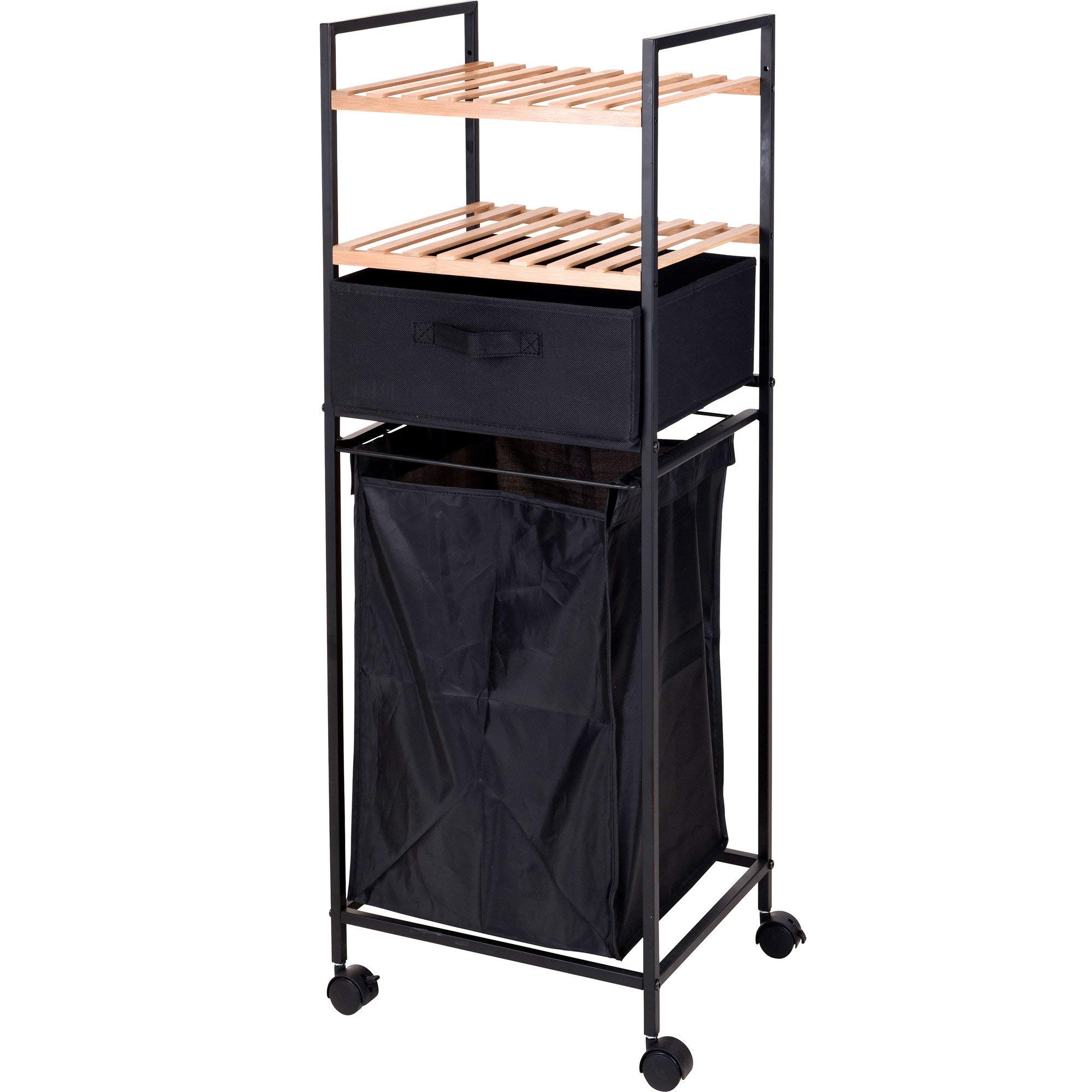 Home Styling  Estantería 2 Estantes Y Cesto Colada Bambú 109 Cm Bathroom Solutions Negro , Leroy Merlin