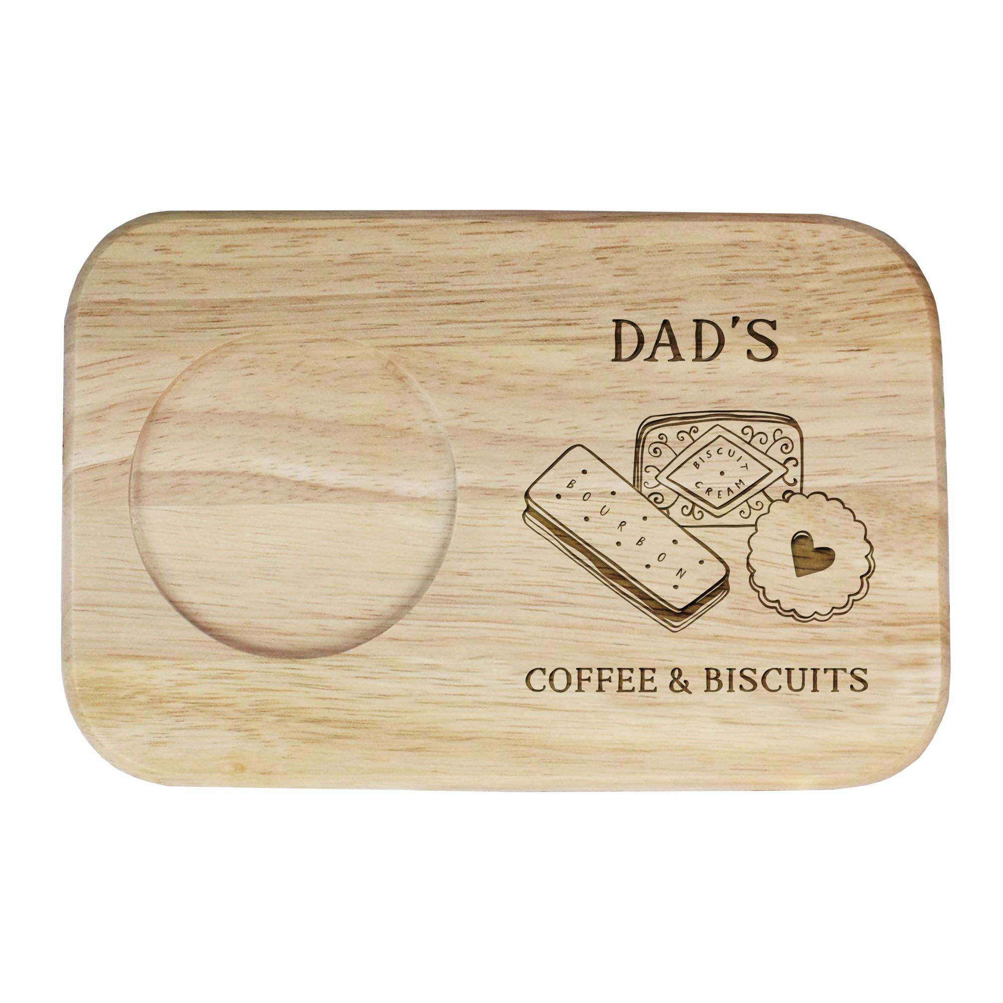 eBuyGB Engraved Dad's Coffee & Biscuits Serving Board - Wood Coffee Treat Board, Gifts for Dad, Daddy, Dada, Papa - Birthday Gifts for Dad, Brown, 23L x 15W cm