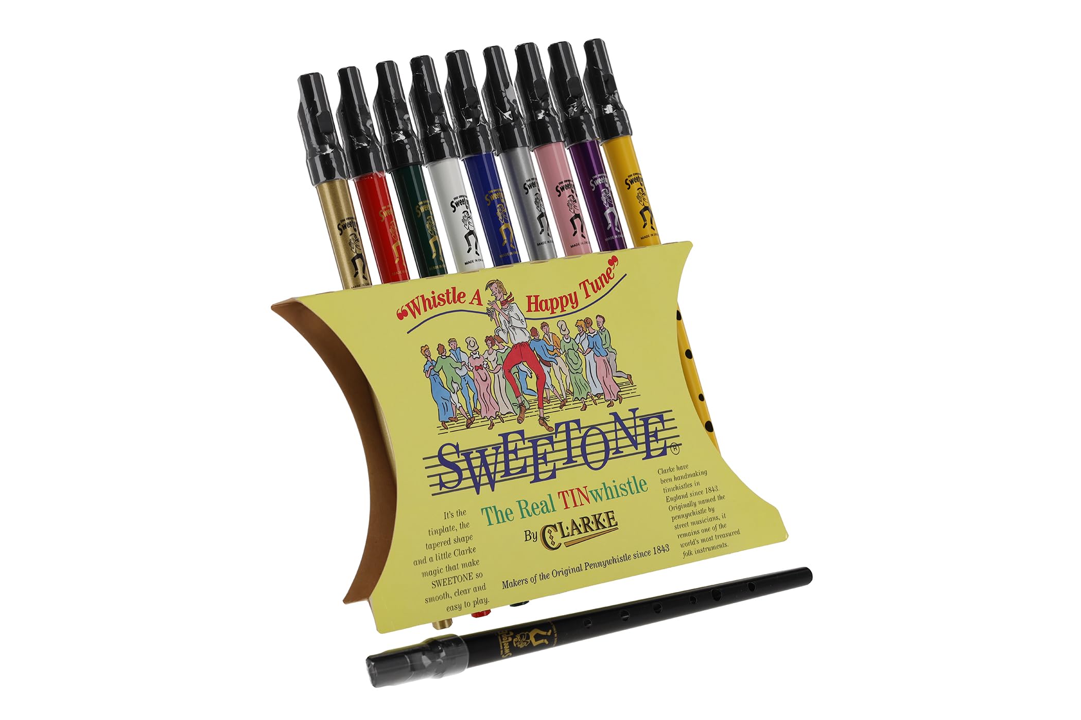 Clarke Pennywhistle Sweetone - La vera Tin Whistle - Metallo - Bocchino in plastica - Tonalità 10xRe - Espositore - Colori assortiti