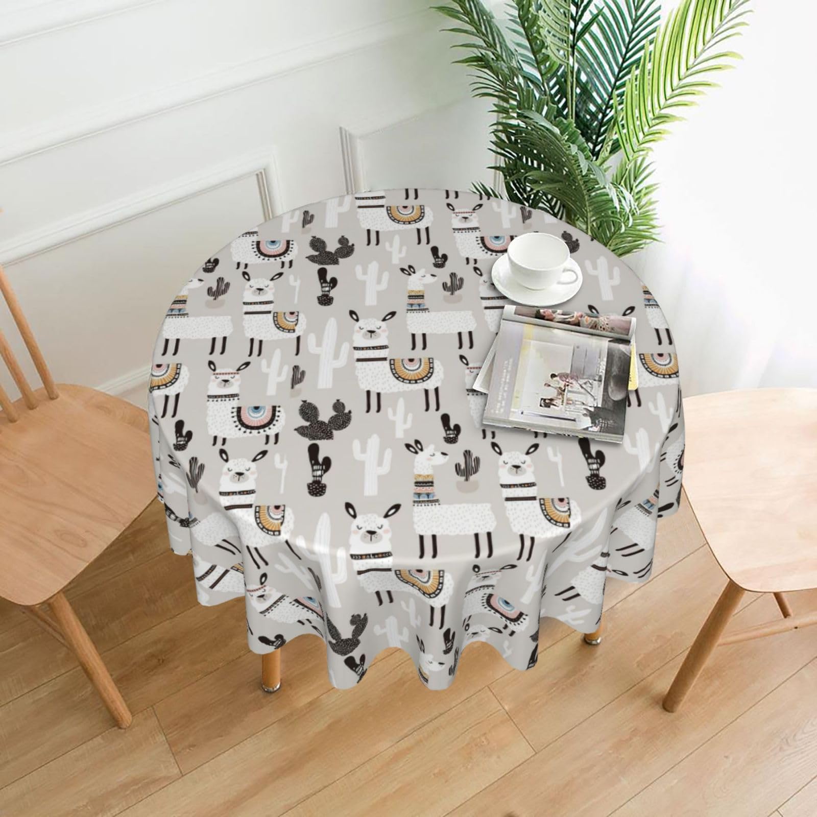 OXbnmm Cute Giraffe with Colors Sunglasses Funny Print Soft Round Tablecloth 60in Polyester Washable Cover Cozy Gift for Mom Housewarming