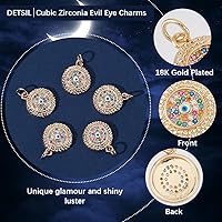 Vista 21 de Beebeecraft 5Pcs/Box Evil Eye Charms 18K Gold Plated Brass Flat Round with Blue Cubic Zirconia Turkish Evil Eye Pendants Jewelry Making Findings for