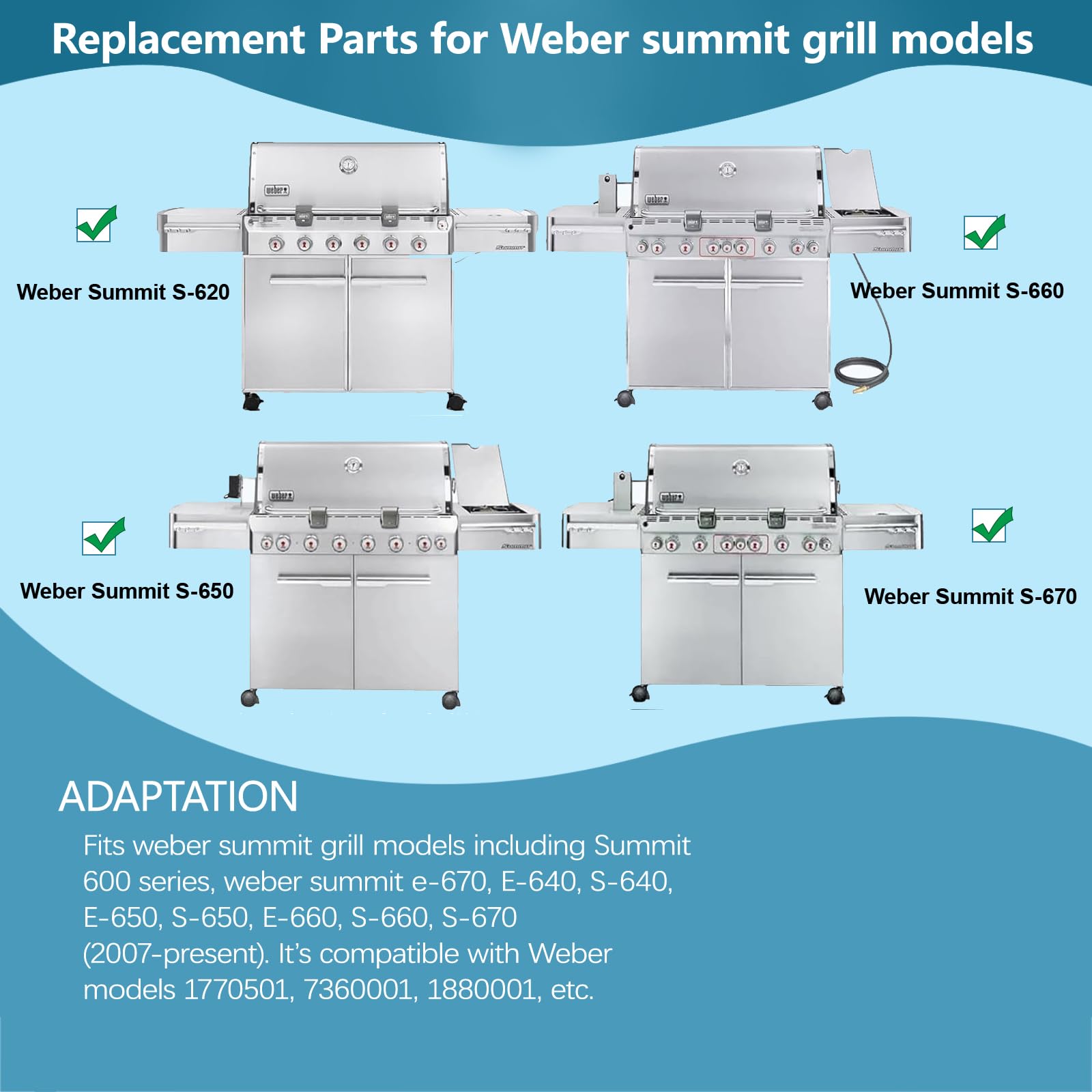 S6G552 Grillroste aus Edelstahl, 48,8 cm, für Weber Summit 600 Serie, Summit E-640, S-640, E-650, S-650, E-660, S-660, E-670, S-670 Gasgrills (ab 2007), 3 Stück