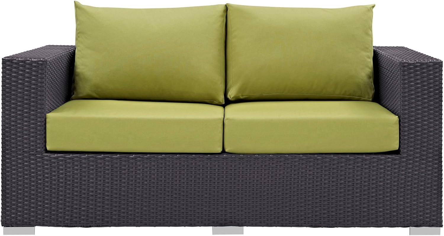 Modern Contemporary Urban Design Outdoor Patio Balcony Loveseat Sofa, Green, Rattan