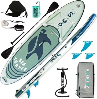 FunWater SUP Inflatable Stand Up Paddle Board Ultra-Light Inflatable Paddleboard with ISUP Accessories,Fins,Adjustable Paddle, Pump,Backpack, Leash, Waterproof Phone Bag,Kayak Seat