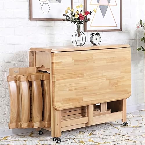 Miniatura 6 de LMZZ Mesa plegable con ruedas de madera para cocina, comedor y sillas para 2 a 4, mesa de ordenador para oficina, hogar, cocina
