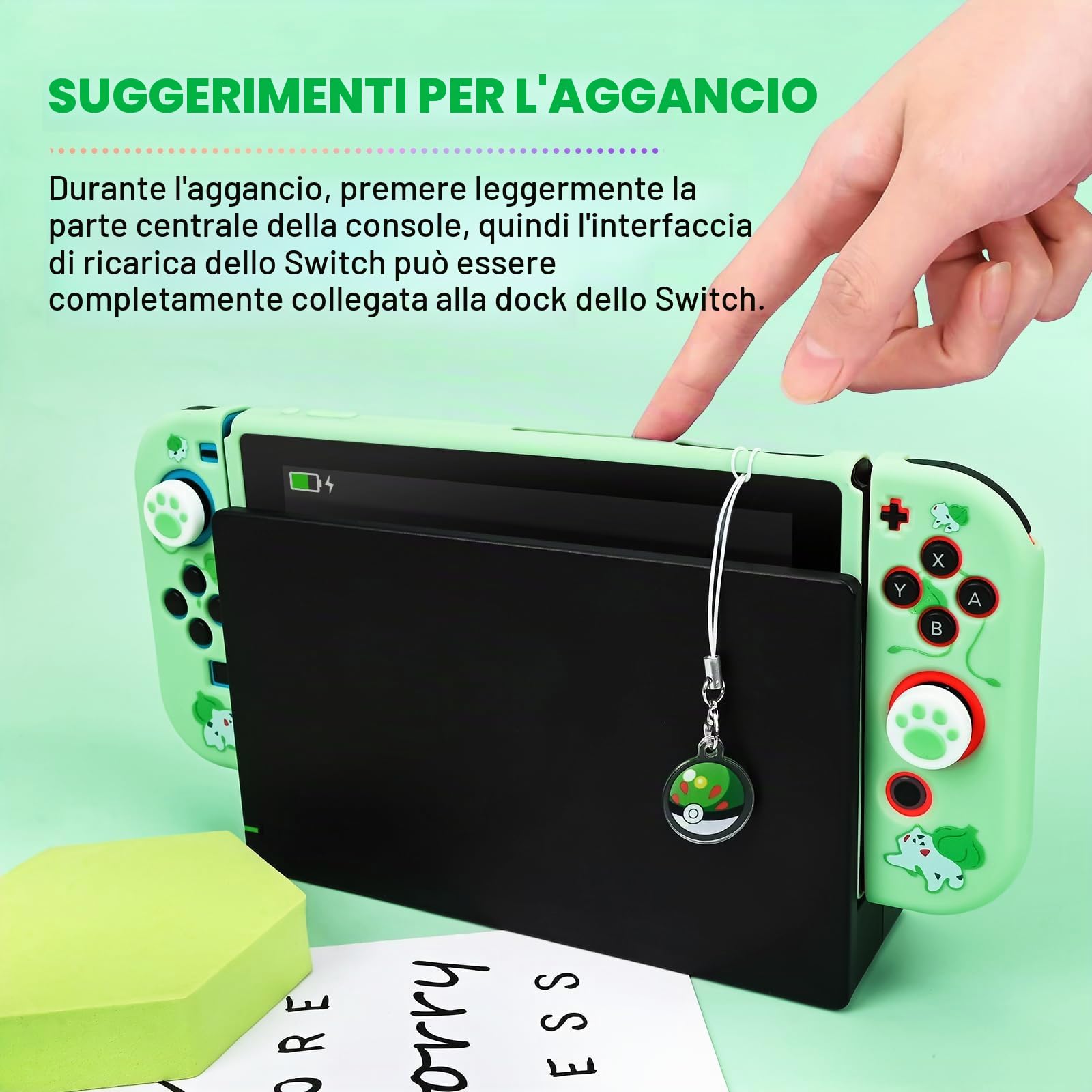 DLseego Custodia protettiva compatibile con il modello di interruttore, cover morbida al tatto sottile con 2 tappi per pollice e ciondolo a forma di palla di elfo, assorbimento degli urti e