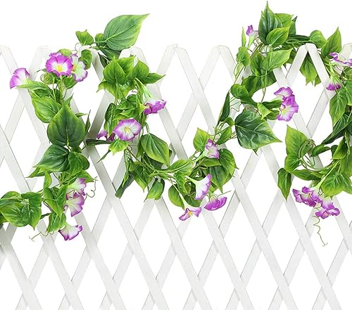 Miniatura 3 de Dolicer Vid de flores artificiales de gloria matutina, 2 unidades de 15 pies de gloria matutina colgantes, guirnalda de seda, guirnalda de