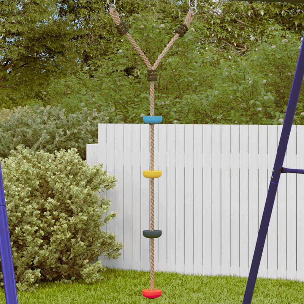 Huśtawka talerzowa z liną wspinaczkową, wielokolorowy materiał PE, wysokość całkowita 140 cm, 4 stopnie, nośność 50 kg, akcesoria do wieży zabaw, huśtawek, ściany wspinaczkowej, ogrodu i
