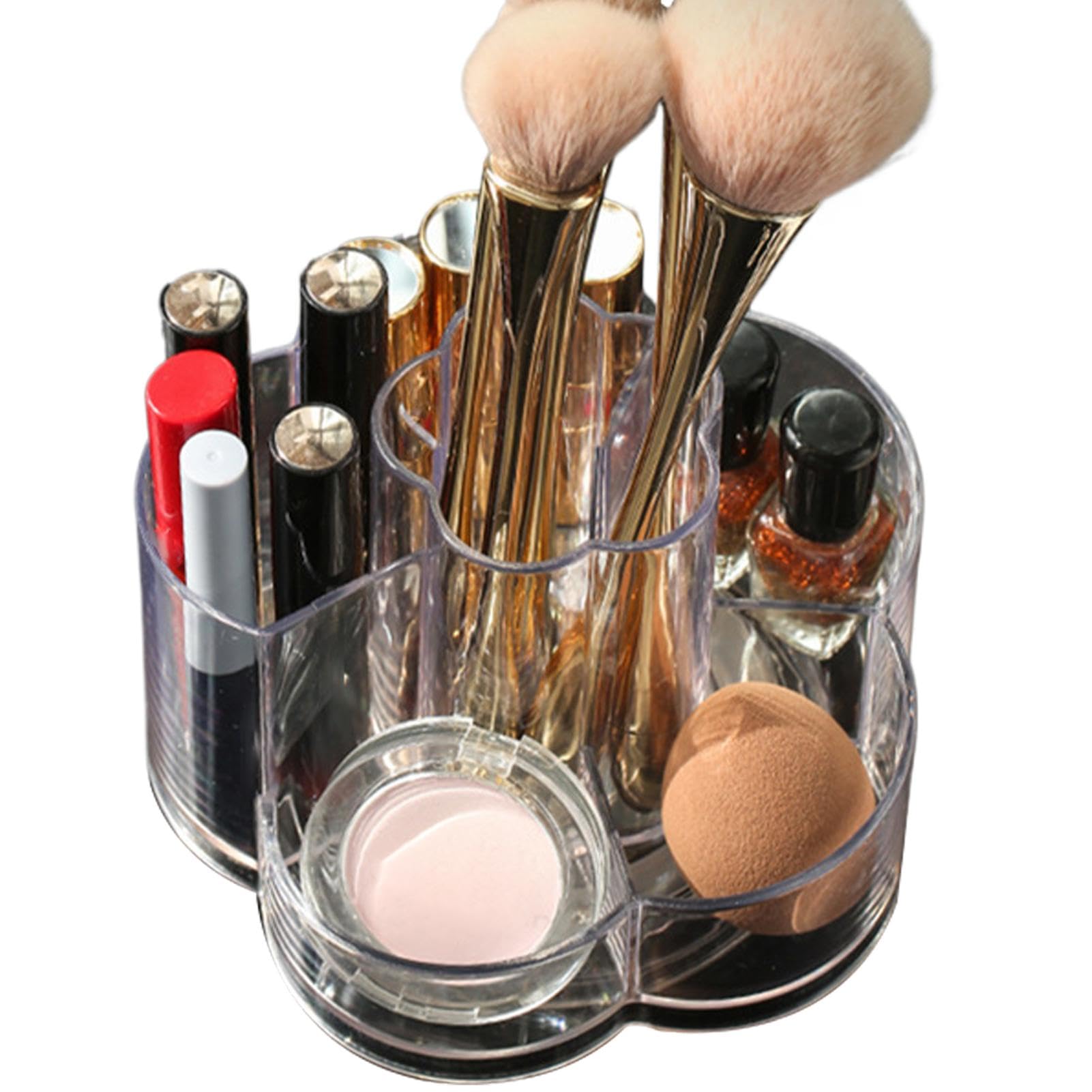 Make Up Storage - Rotating Makeup Organiser | Desktop Shelf Makeup Organizer | Clear Box Makeup Brush Tray Holder | Display Case With 6 Compartment, Storage Organizer Large Capacity For Bedroom