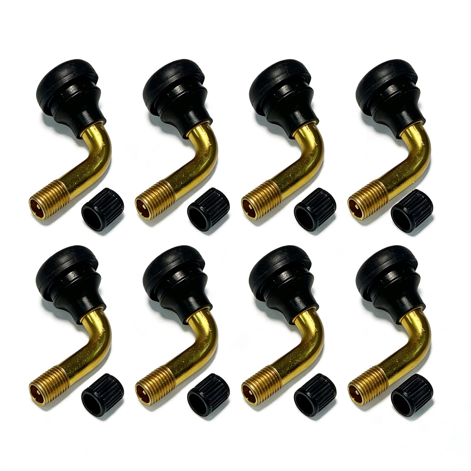 YRHHBYH Tubeless Tire Valve Stem PVR70 8PCS Brass Stems Bent 90 Degree Angled Snap-in Black Rubber Base for Motorcycle Scooter ATV Go Kart Fits Tubeless Tire Rim