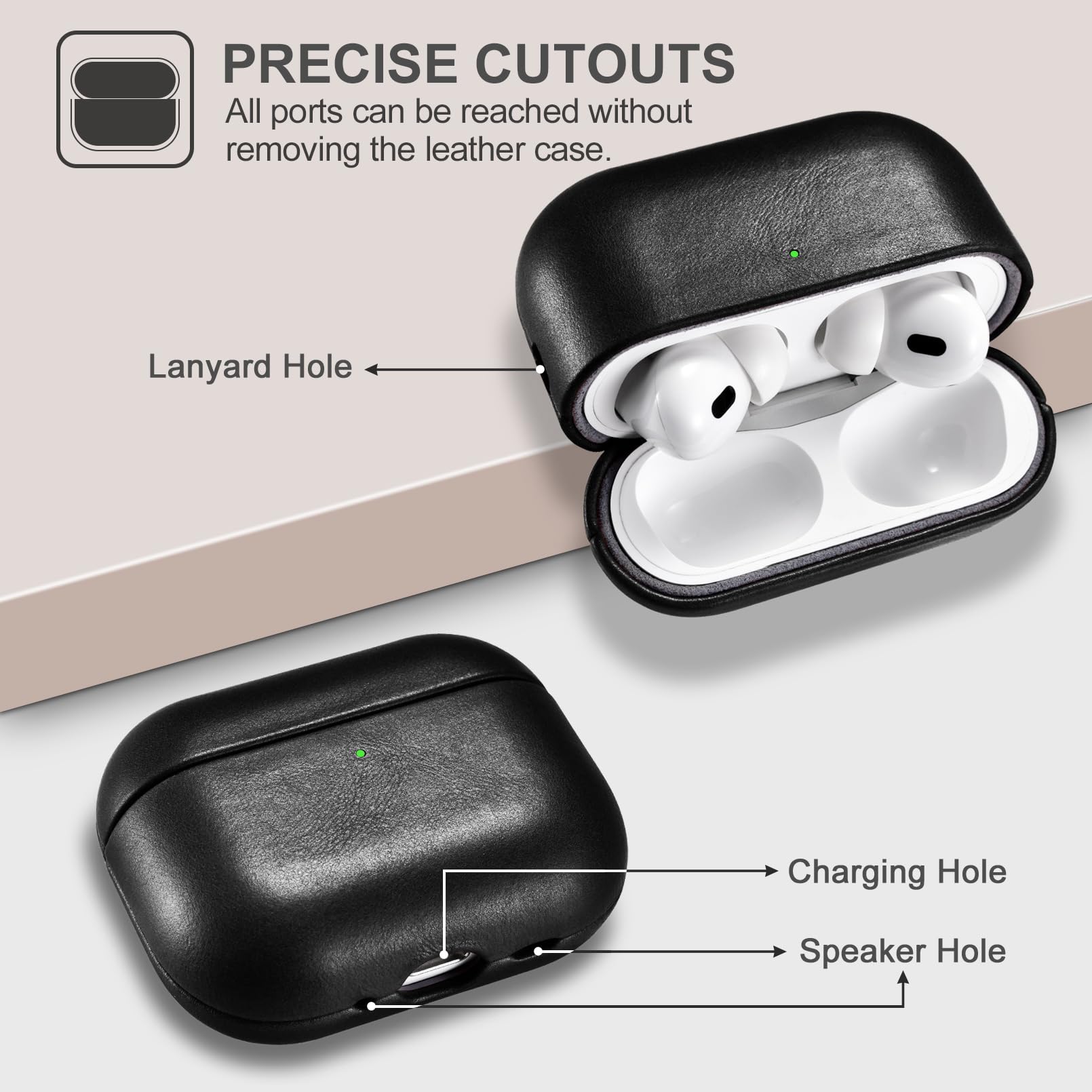 Funda para AirPods Pro 3 2025, ICARER Piel Genuina Cuero Luxury Vintage Series Portátil Ultra Delgado Protección Cover Funda Carcasa para Apple AirPods Pro 3 (LED Visible) [Carga inalámbrica]-Negro