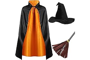 3 Pcs Kids Witch Costume Reversible Cape Wizard Hat Broom Wizard Vampire...