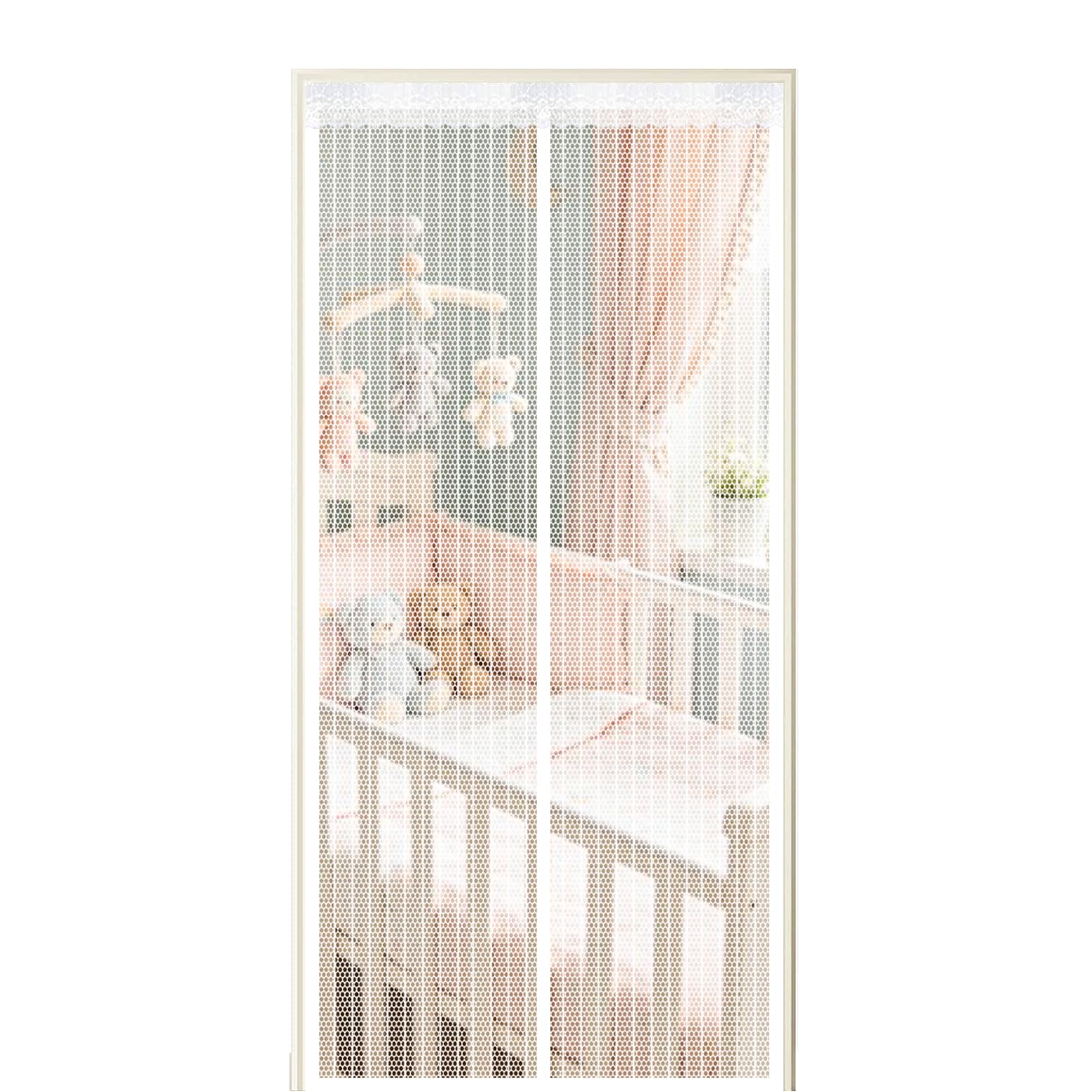 Xuehmin White Screen Door 145 X 185 Cm Self Sealing Powerful Magnets Heavy Duty Mesh Curtain With Powerful Magnets & Full Frame Magic Tape Suitable For Patio Doors Balcony Bedroom,