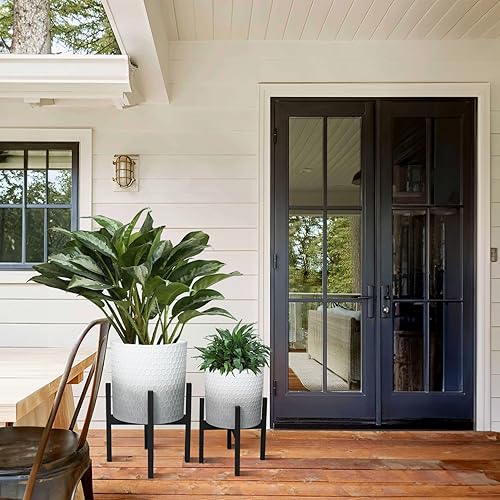 Miniatura 5 de Maceta con soporte de 10 y 12 pulgadas, maceta decorativa de panal degradado con soporte, macetas para interiores y exteriores con agujeros de