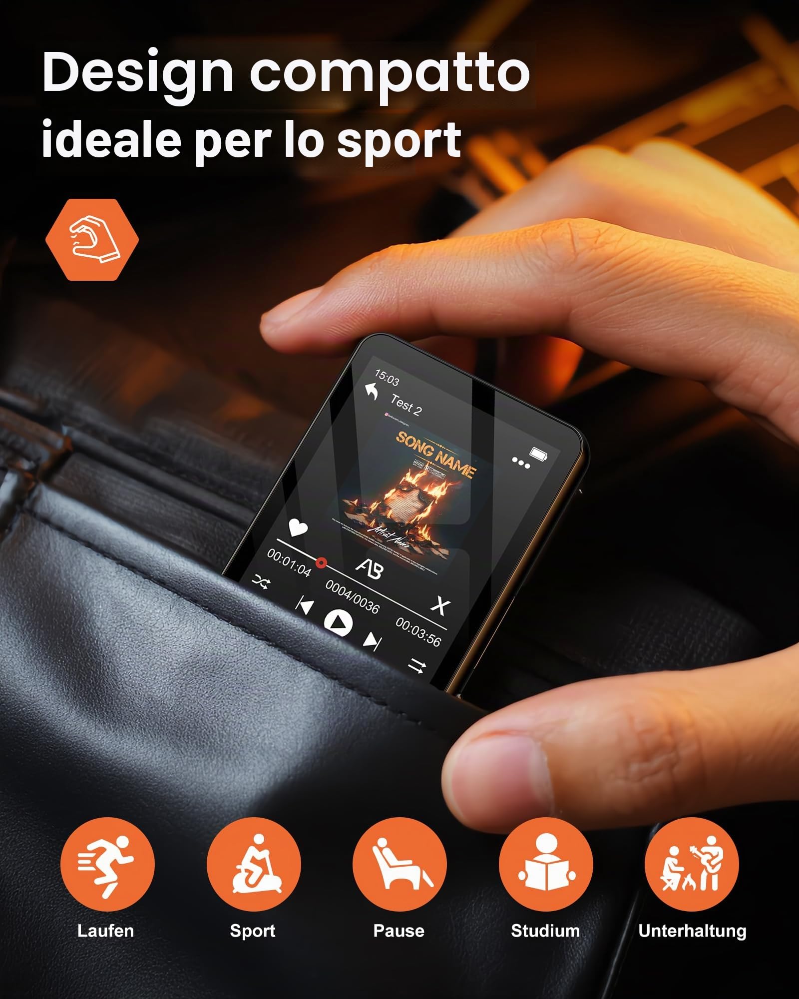 128GB Lettore MP3 Bluetooth, MP3 Lettore Musicale con Cuffie, Dittafono, Suono HiFi, Schermo a Colori da 2,4 Polliciideale per Sport, Nero