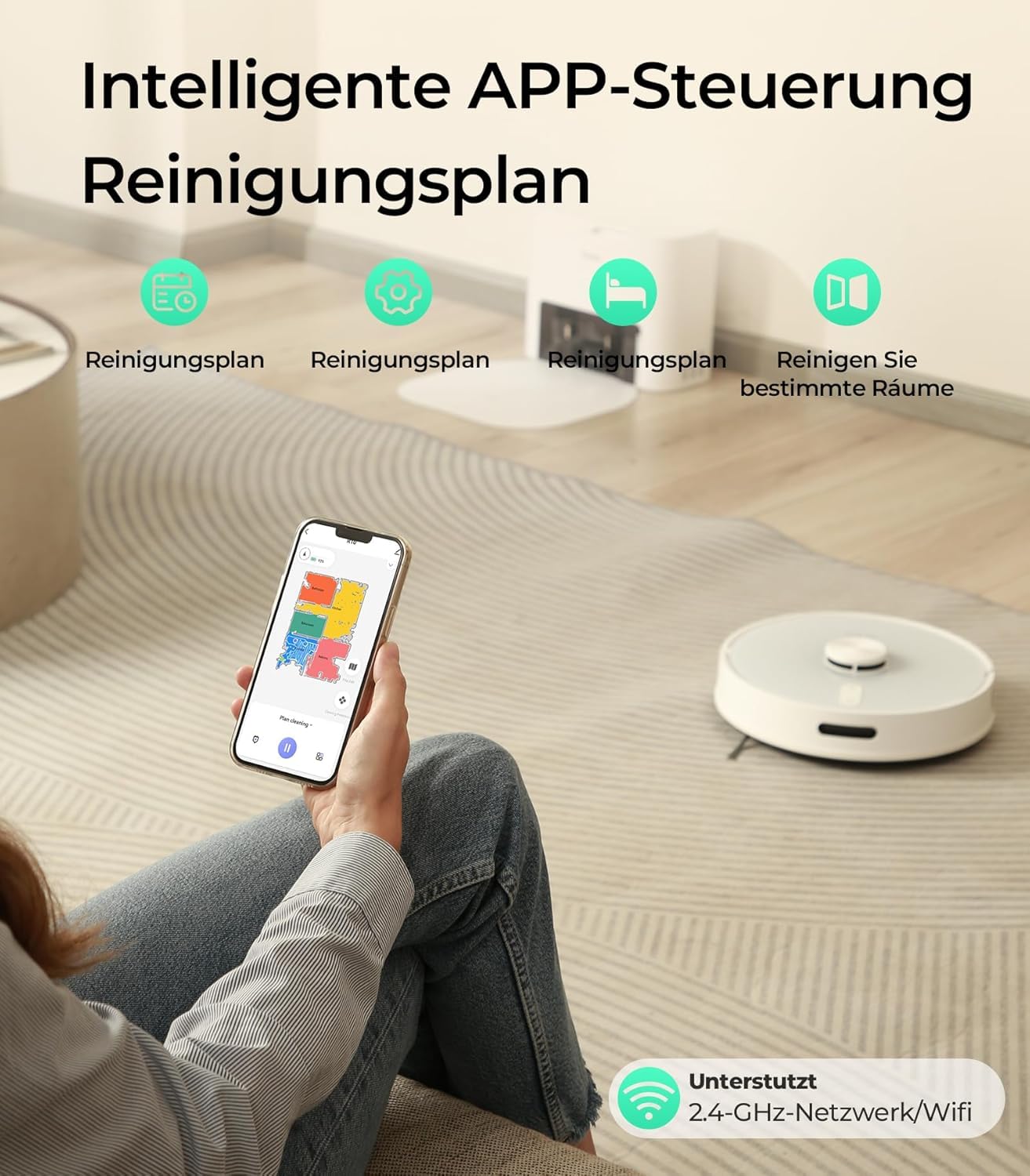 Redkey R10 Saugroboter mit Absaugstation und Wischfunktion, LiDAR-Navigation, 180Min Laufzeit Max, 4L Staubbeutel, 90 Tage freihändige Reinigung, Saug und Wischroboter für Teppich